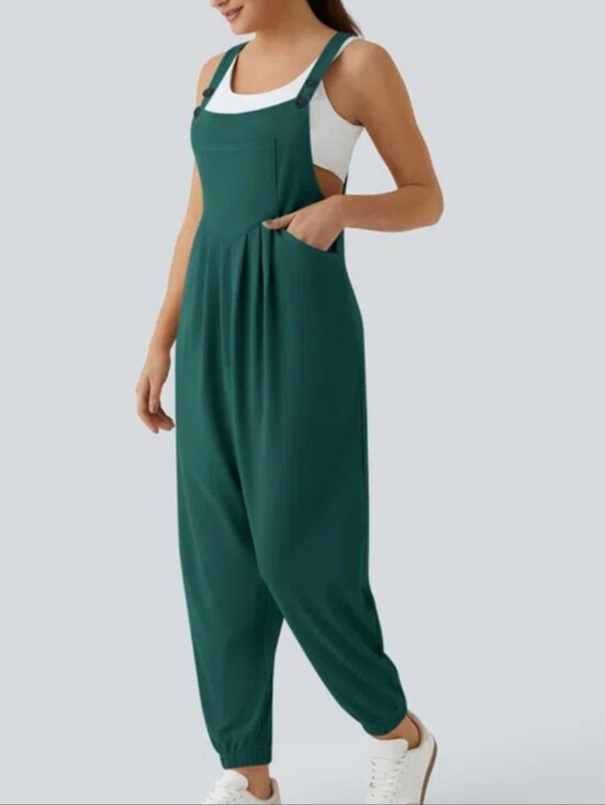 HALARA Pants - Halara Adjustable Strap Cuffed Waffle Knit Casual Overalls Forest Biome Green M